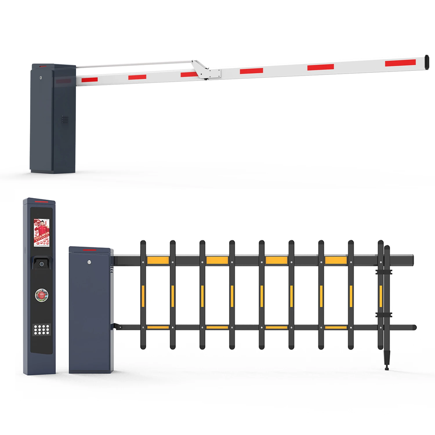 Barrera RFID industrial con brazo de aluminio y mando inalámbrico